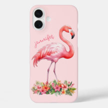 Flamenco Rosa con Flores Tropicales