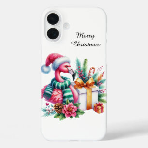 Funda iPhone 16 Plus Flamenco rosa personalizable de Navidad festiva en