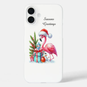 Funda iPhone 16 Plus Flamenco rosa personalizable de Navidad festiva en