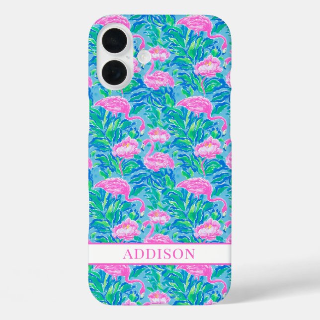 Funda iPhone 16 Plus Flamencos Monogramados Acuarela (Reverso )