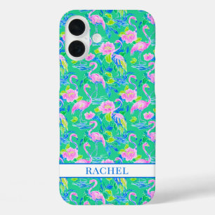 Funda iPhone 16 Plus Flamencos Rosas Monogramados