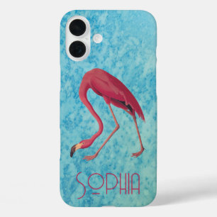 Funda iPhone 16 Plus Flamingo rosa Audubon con acuarela azul