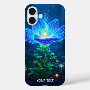 Funda iPhone 16 Plus Flor azul bioluminiscente