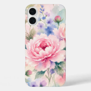 Funda iPhone 16 Plus Flor de peonía acuarela