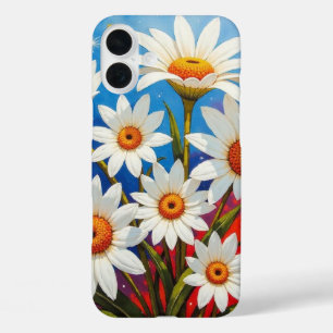 Funda iPhone 16 Plus Flor silvestre de margarita blanca y azul