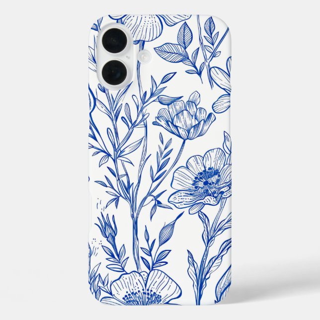 Funda iPhone 16 Plus Floral azul (Reverso )