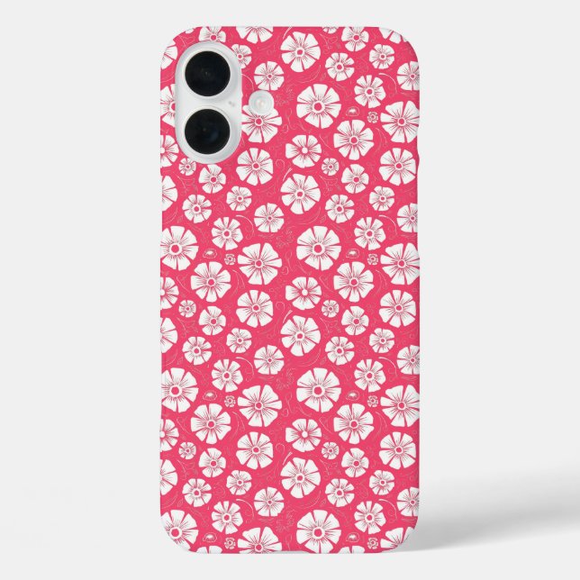 Funda iPhone 16 Plus Floral blanca audaz sobre rosa (Reverso )