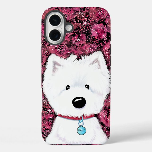 Funda iPhone 16 Plus Floral de Impresiones Westie de KiniArt (Reverso )