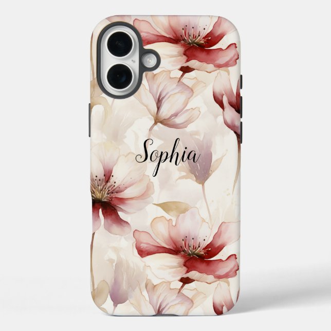 Funda iPhone 16 Plus Floral de lavanda de crema de borgoña (Reverso )