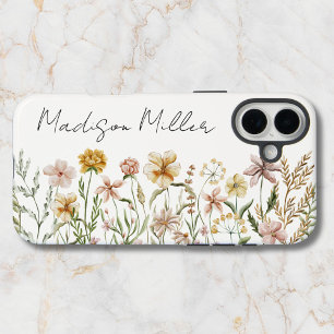 Funda iPhone 16 Plus Floral de prado de flores silvestres con acuarela 