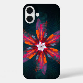 Funda iPhone 16 Plus Floral Mandala Flores Naranja Azul Rojo Resumen