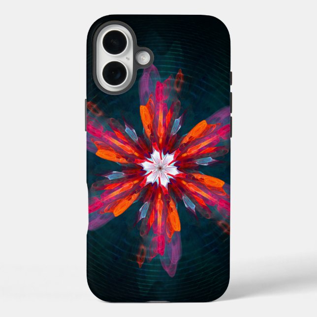 Funda iPhone 16 Plus Floral Mandala Flores Naranja Azul Rojo Resumen (Reverso )