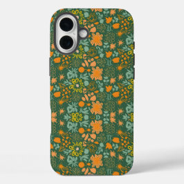 Funda iPhone 16 Plus Floral pattern on a dark green background 