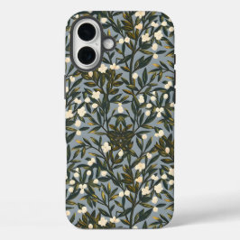 Funda iPhone 16 Plus Floral pattern on  dusty blue-gray background