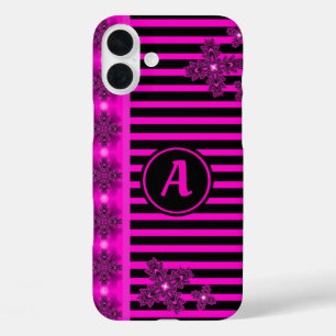 Funda iPhone 16 Plus Flores artdeco en estilo retro con monograma