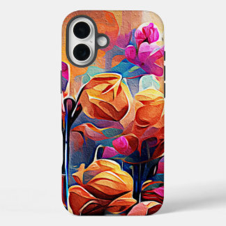 Funda iPhone 16 Plus Flores azules rojas Naranja de arte Abstracto flor