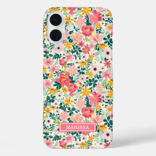 Funda iPhone 16 Plus Flores de Coral Ditsy Monogramadas