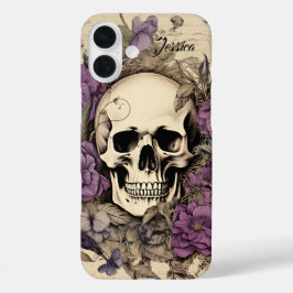 Funda iPhone 16 Plus Flores de cráneo y púrpura venecianas personalizad