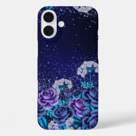 FUNDA iPhone 16 PLUS FLORES DE HALLOWEB AZUL OSCURO Y PURPLE GÓTICO