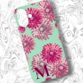 Funda iPhone 16 Plus Flores de margarita rosada en flor verde