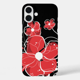 Funda iPhone 16 Plus Flores modernas de color rojo y blanco