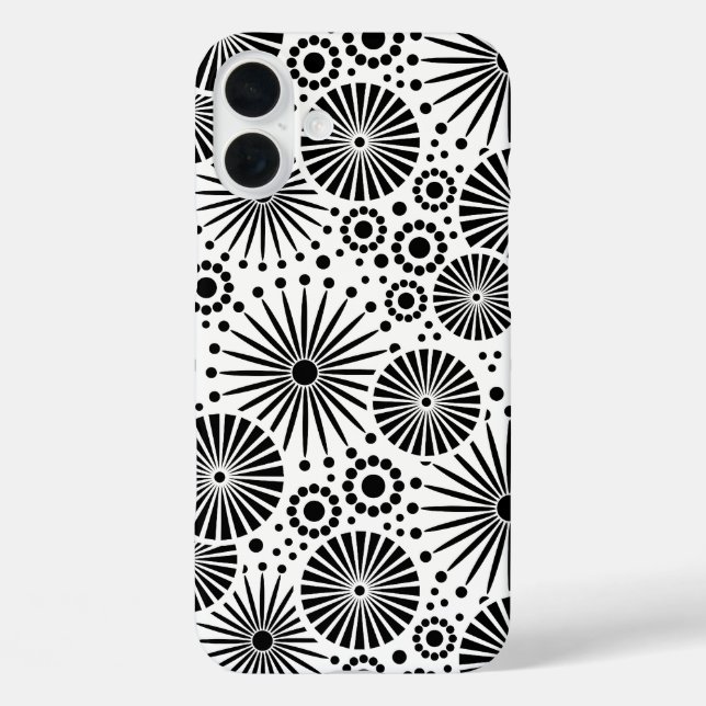 Funda iPhone 16 Plus Flores Patrón floral vectorial negro y blanco (Reverso )