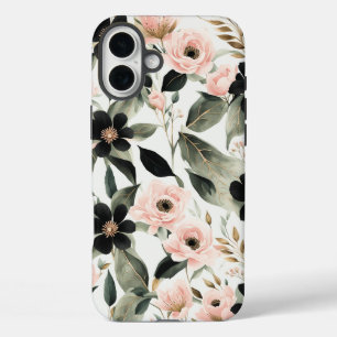 Funda iPhone 16 Plus Flores rosas negras y conchas