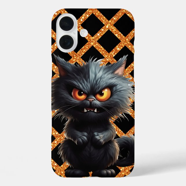 FUNDA iPhone 16 PLUS FLUFFY BLACK ANGRY HALLOWEEN CAT (Reverso )
