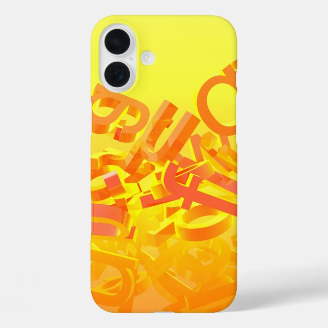 Funda iPhone 16 Plus fondo naranja con letras (Reverso )