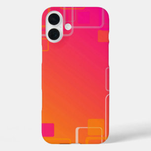 Funda iPhone 16 Plus Fondo rosa-naranja con cuadrados coloridos