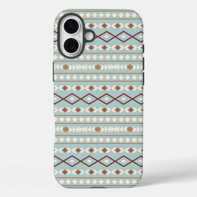 Funda iPhone 16 Plus Formas aztecas Patrón Rusts Crema Verde azulado-Az (Reverso )
