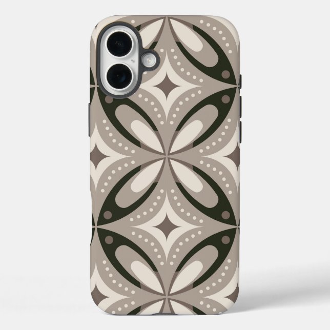Funda iPhone 16 Plus Formas circulares retro beige y marrón (Reverso )