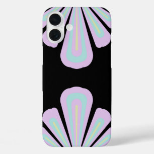 Funda iPhone 16 Plus Formas florales pastel sobre fondo negro