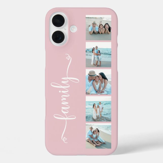 Funda iPhone 16 Plus Foto de Familia con Guión Rosa Rubor (Reverso )