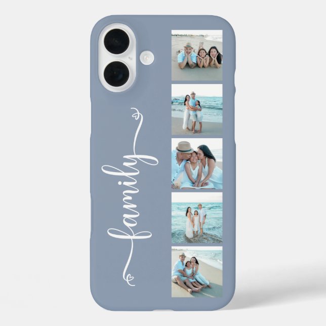 Funda iPhone 16 Plus Foto de Familia Script Azul Polvoriento (Reverso )
