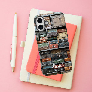 Funda iPhone 16 Plus Foto de maleta antigua, viaje personalizado con no