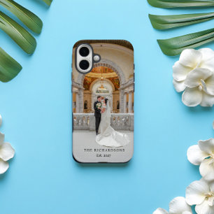 Funda iPhone 16 Plus Foto de pareja personalizada con Boda de nombre y 