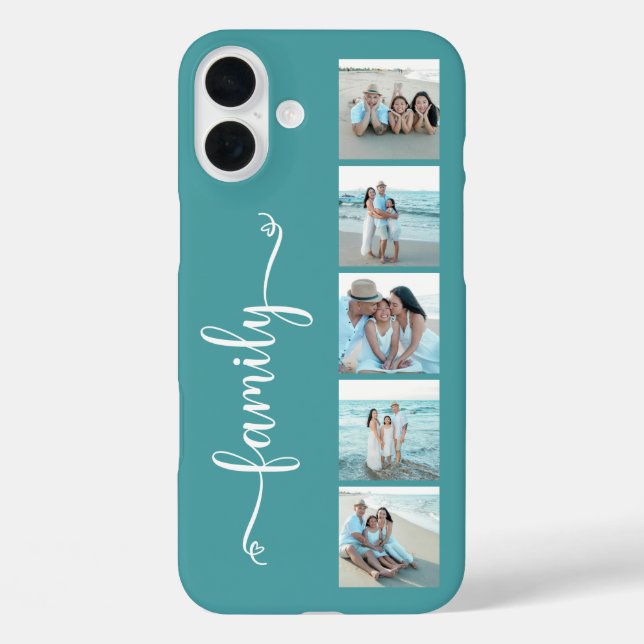 Funda iPhone 16 Plus Foto Familiar Script Teal (Reverso )