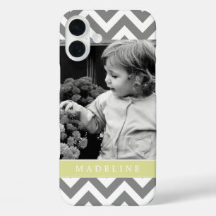 Funda iPhone 16 Plus Foto personalizada de zigzags grises y verdes