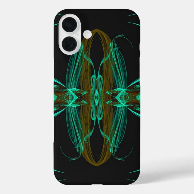 Funda iPhone 16 Plus Fractal verde ajusta para todos los casos (Reverso )