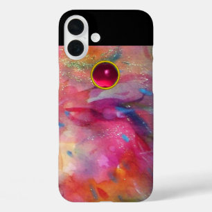 FUNDA iPhone 16 PLUS FUCHSIA ROJO AZUL ABSTRACTO GEMSTONE DE ROBO DE CO