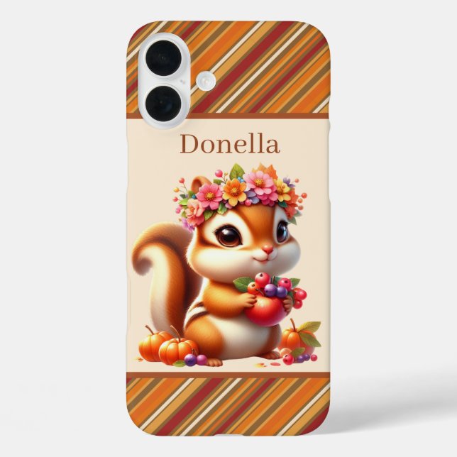 Funda iPhone 16 Plus Fun Fall Seasonal squirrel add name  (Reverso )