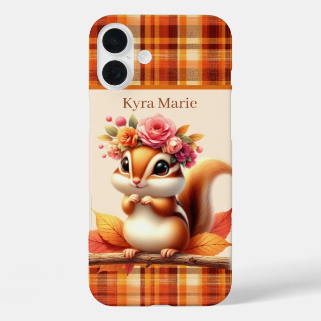 Funda iPhone 16 Plus Fun Fall Seasonal squirrel add name  (Reverso )
