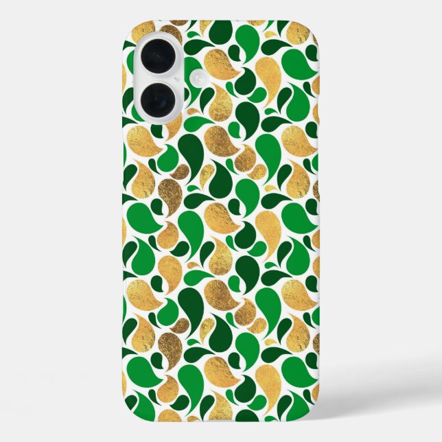 Funda iPhone 16 Plus Fusión de patrón de Purpurina verde y dorado (Reverso )