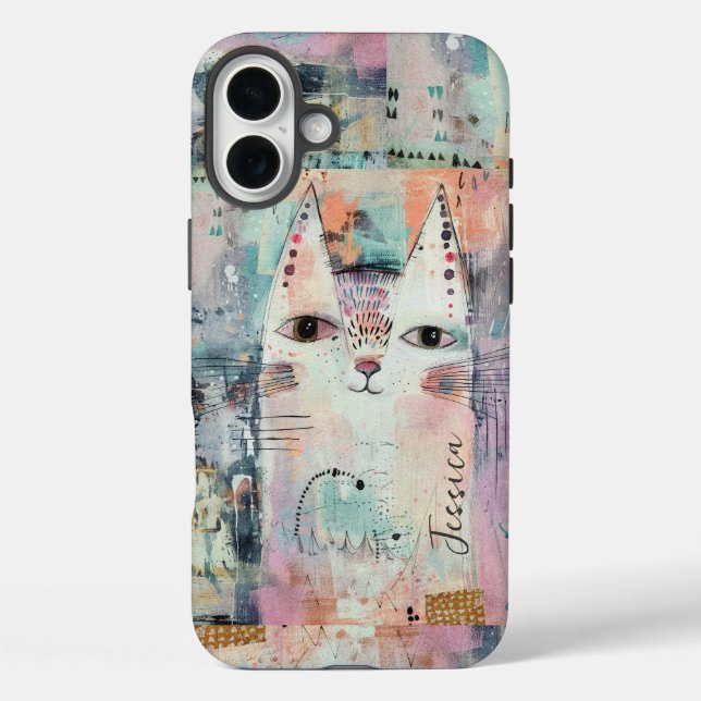 Funda iPhone 16 Plus Gato blanco lindo personalizado (Reverso )