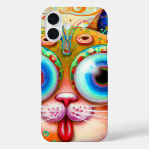 Funda iPhone 16 Plus Gato colorido de fantasía sacando su lengua