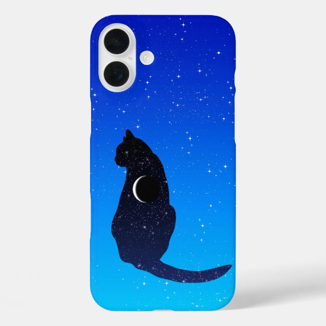 Funda iPhone 16 Plus Gato cósmico en un fondo de cielo estrellado (Reverso )