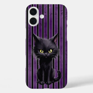Funda iPhone 16 Plus GATO DE HALLOWEEN ENOJADO NEGRO ESponjoso