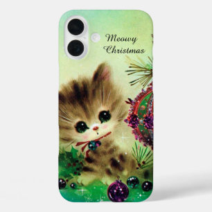 Funda iPhone 16 Plus Gato de Navidad Retro Vintage