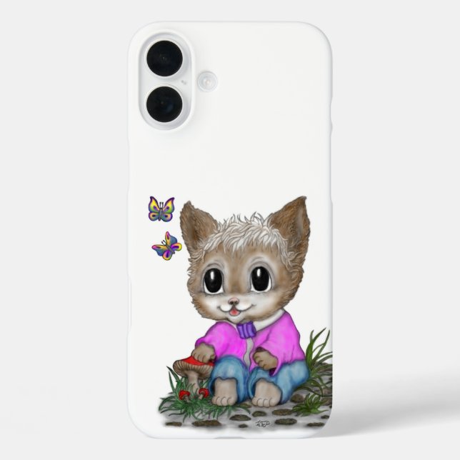 Funda iPhone 16 Plus Gato Kitty y mariposa (Reverso )